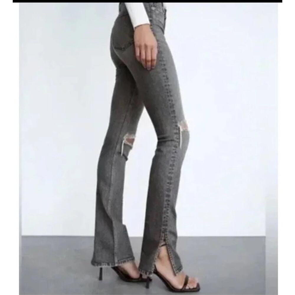 Zara Grey Skinny Split Hem Jeans Women’s Size 8 High-Rise Stretch